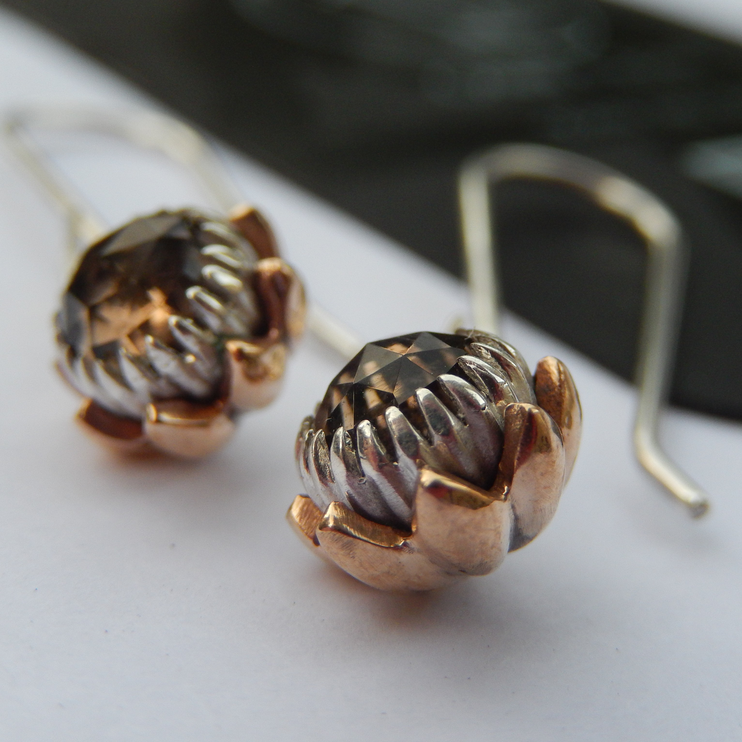 Bold Protea Hook Earrings (Smokey Quartz)