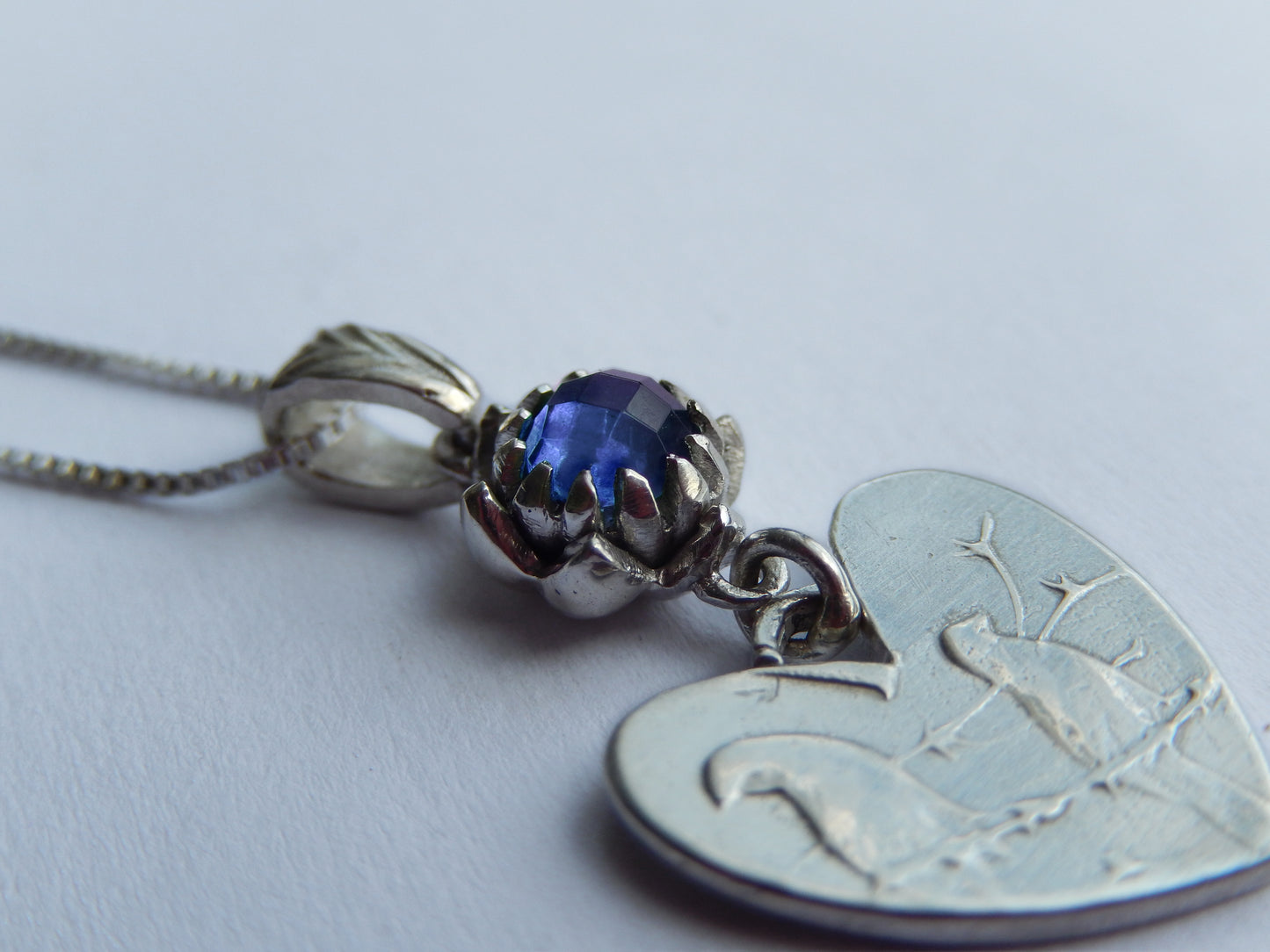 One Cent Heart and Protea Birthstone Necklace - September (Sapphire)