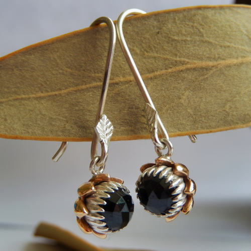 Bold Protea Hook Earrings (Black Spinel)