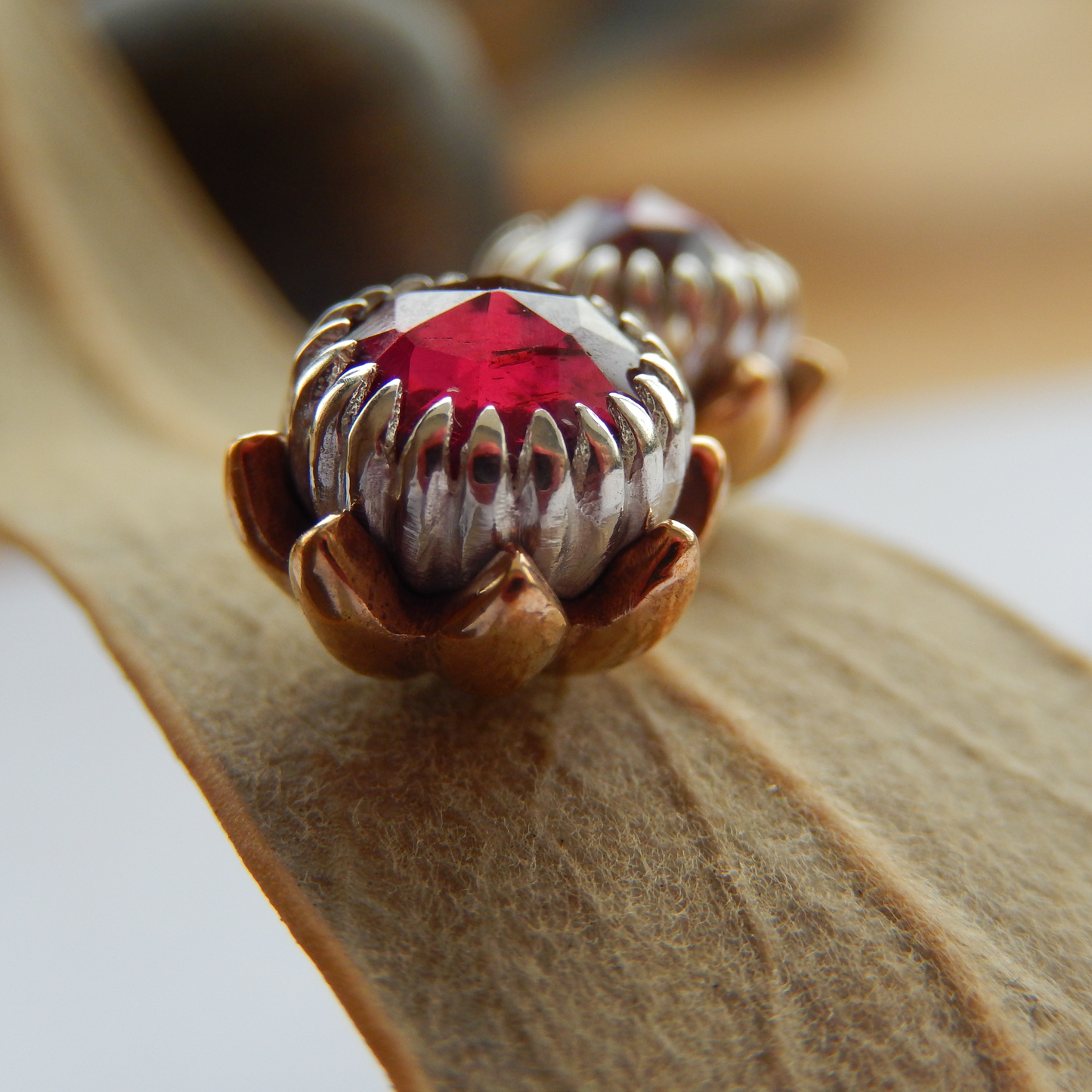 Bold Protea Stud Earrings (Rhodolite Garnet)