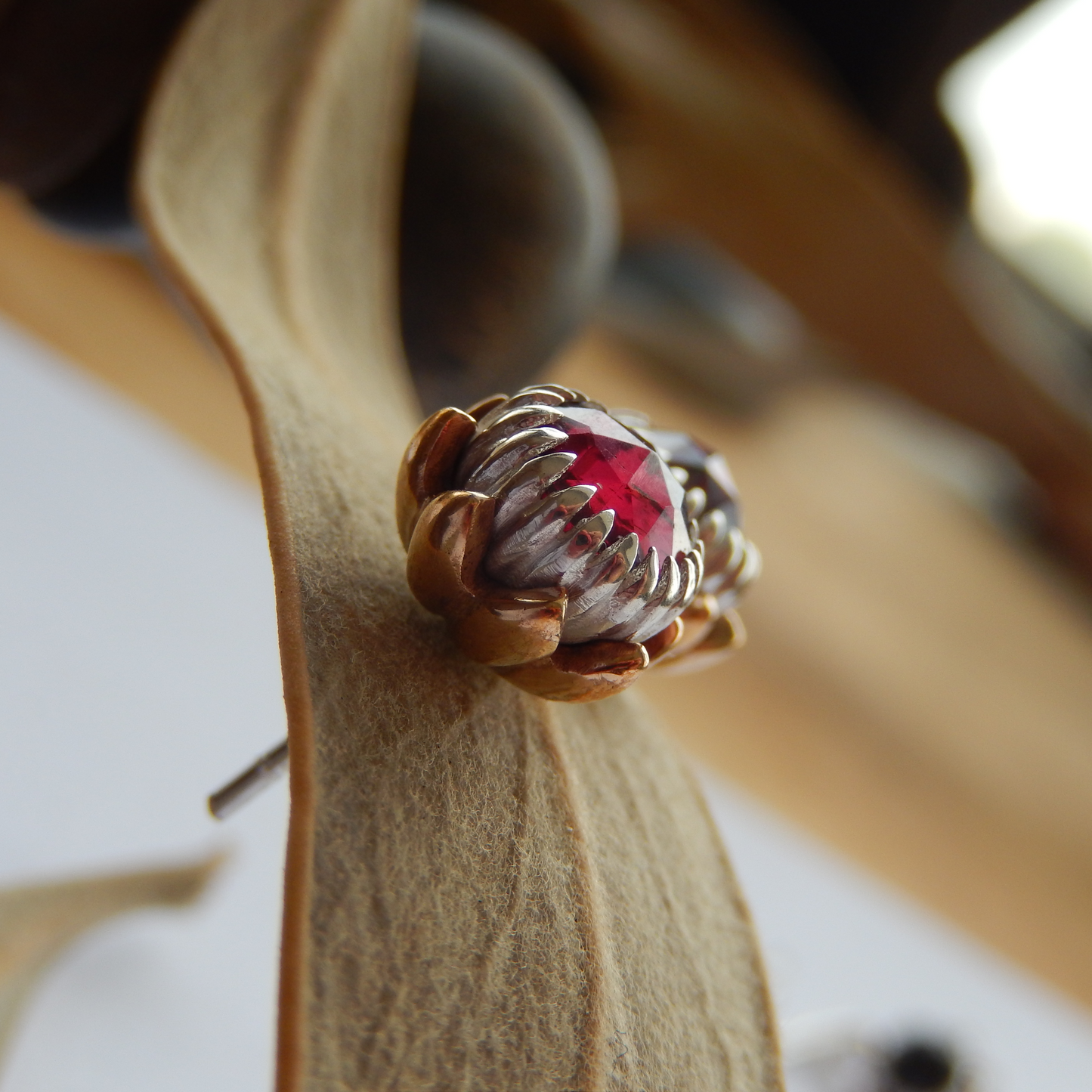 Bold Protea Stud Earrings (Rhodolite Garnet)