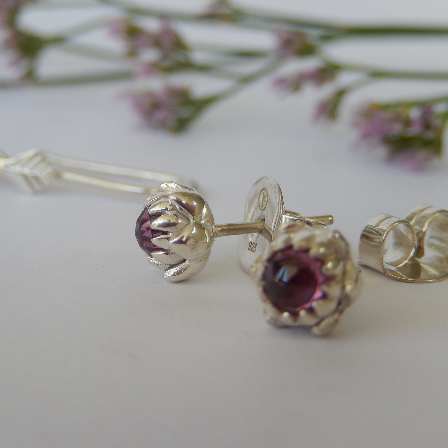 Petite Protea Stud Earrings (Rhodolite Garnet)