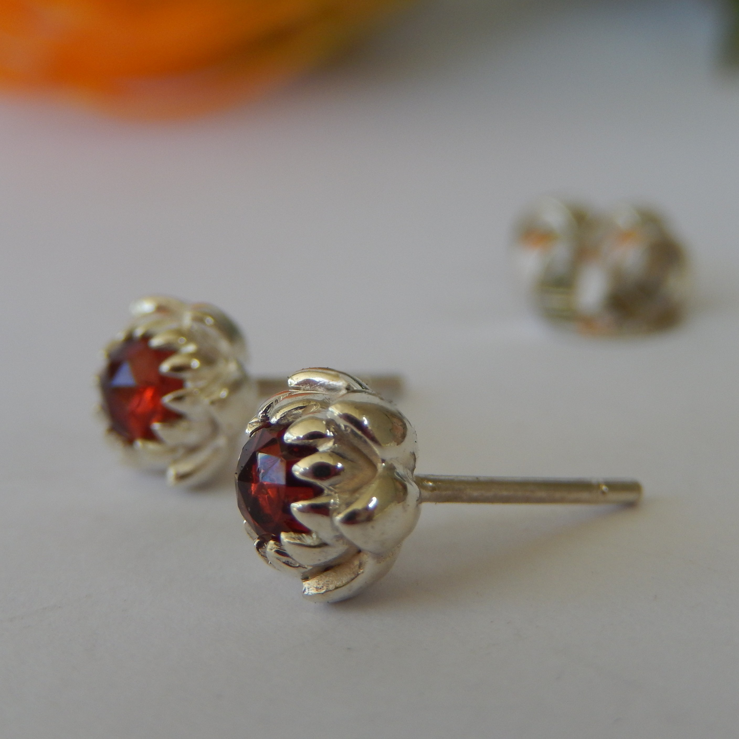 Petite Protea Stud Earrings (Garnet)