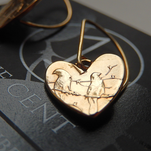 Solid 9ct Yellow Gold One Cent Heart Hook Earrings