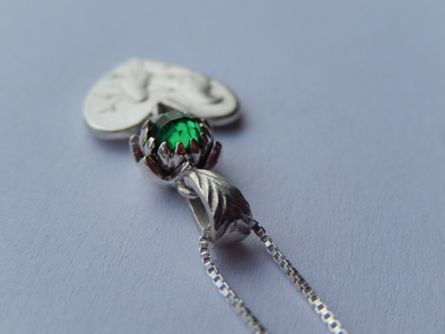 One Cent Heart and Protea Birthstone Necklace - May (Emerald)