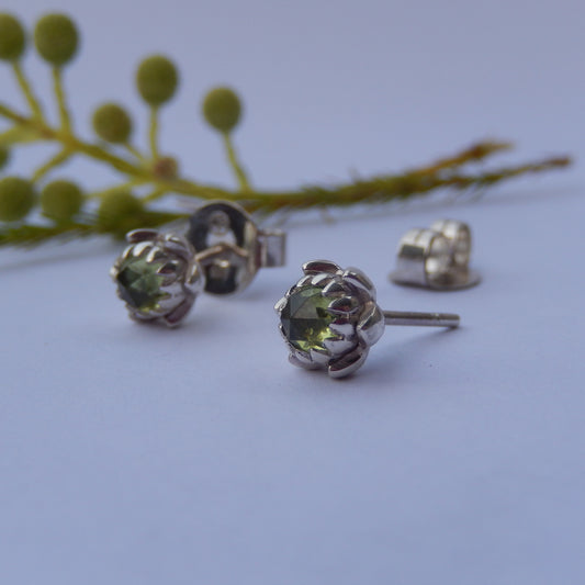 Petite Protea Stud Earrings (Peridot)