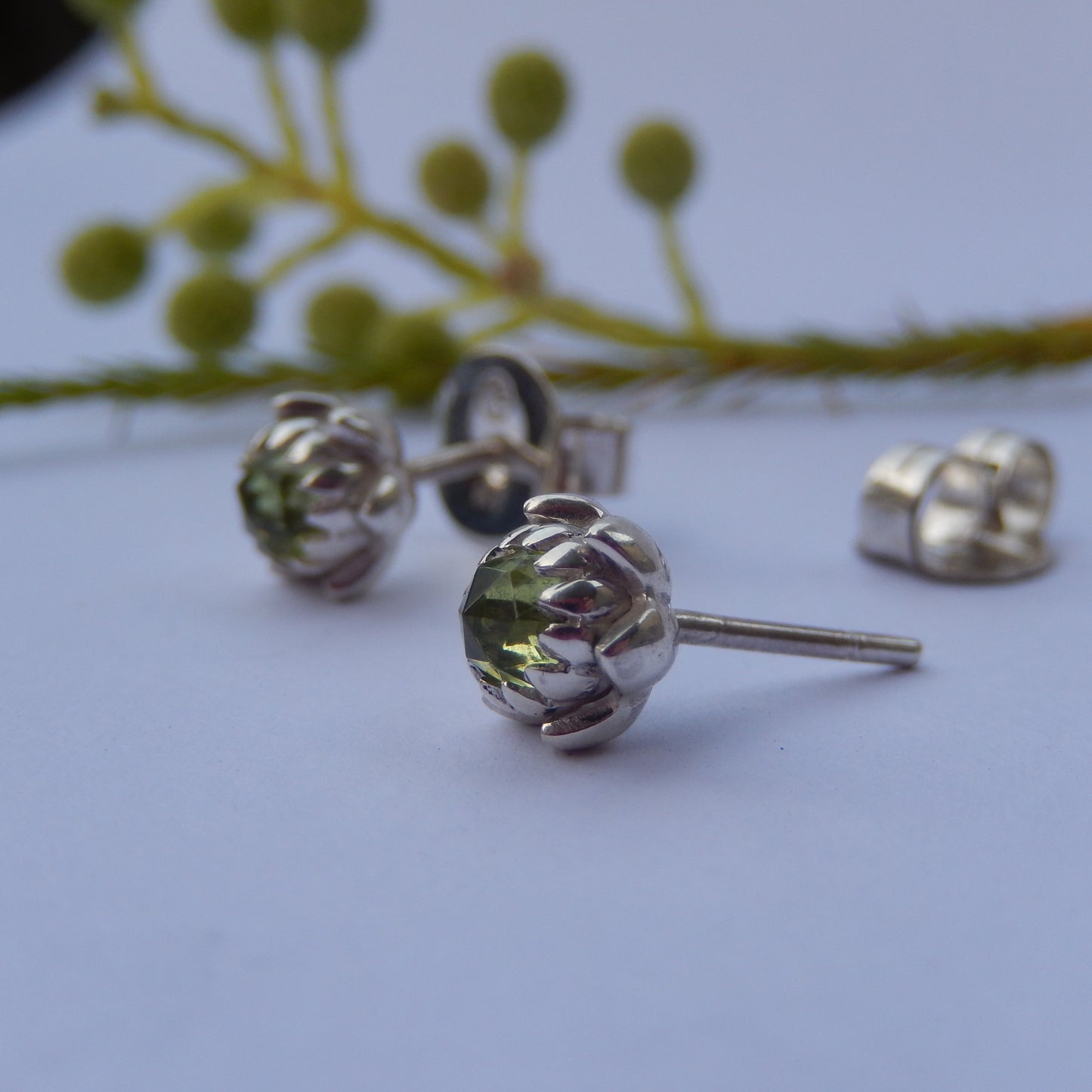 Petite Protea Stud Earrings (Peridot)