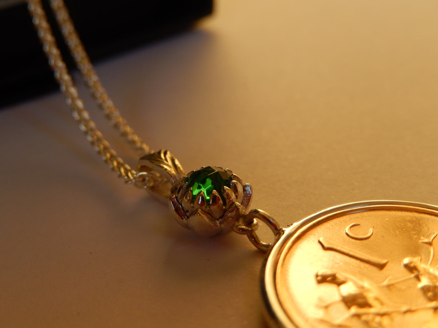 Classic One Cent and Protea Birthstone Necklace - May (Emerald)