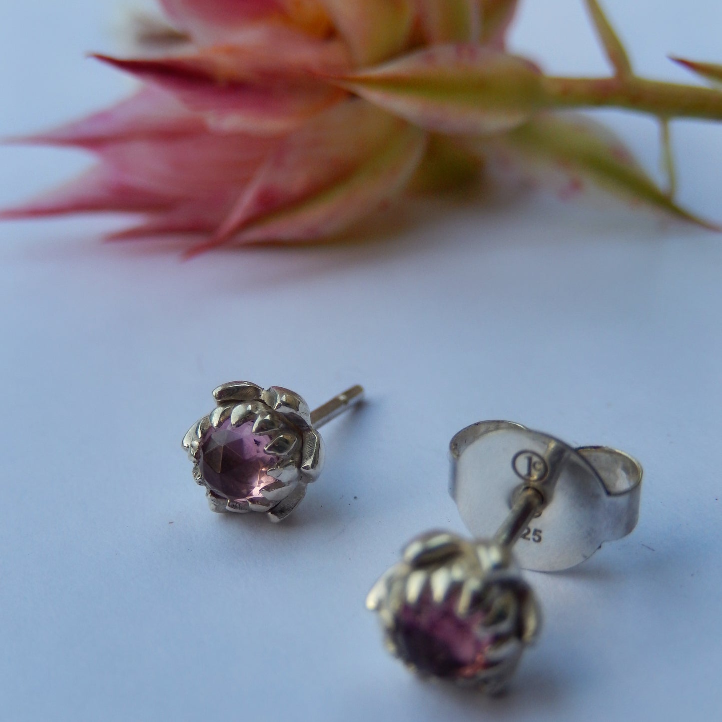 Petite Protea Stud Earrings (Pink Tourmaline)