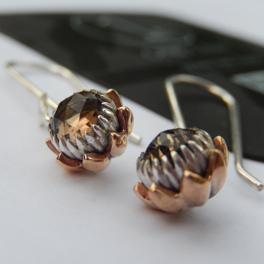 Bold Protea Hook Earrings (Smokey Quartz)