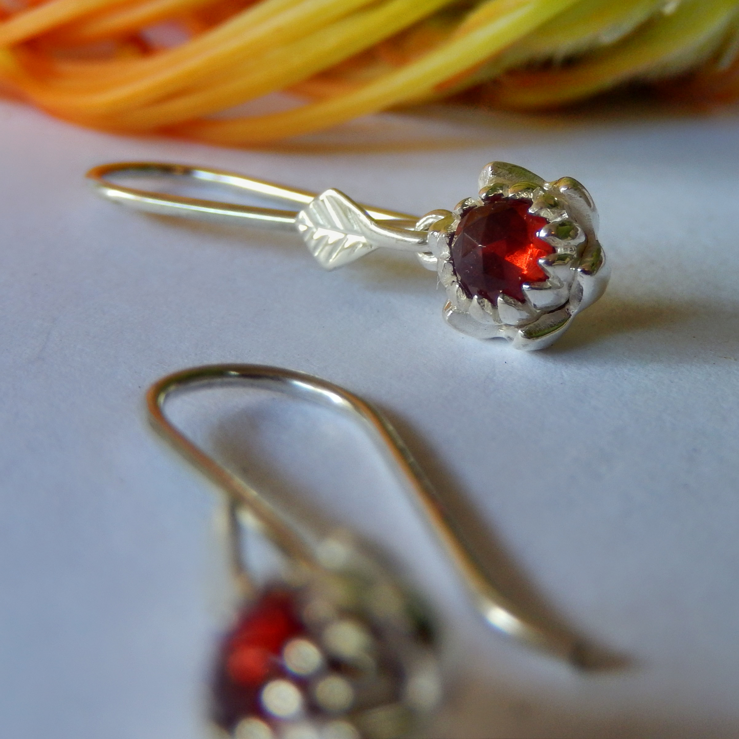 Petite Protea Hook Earrings (Red Garnet)