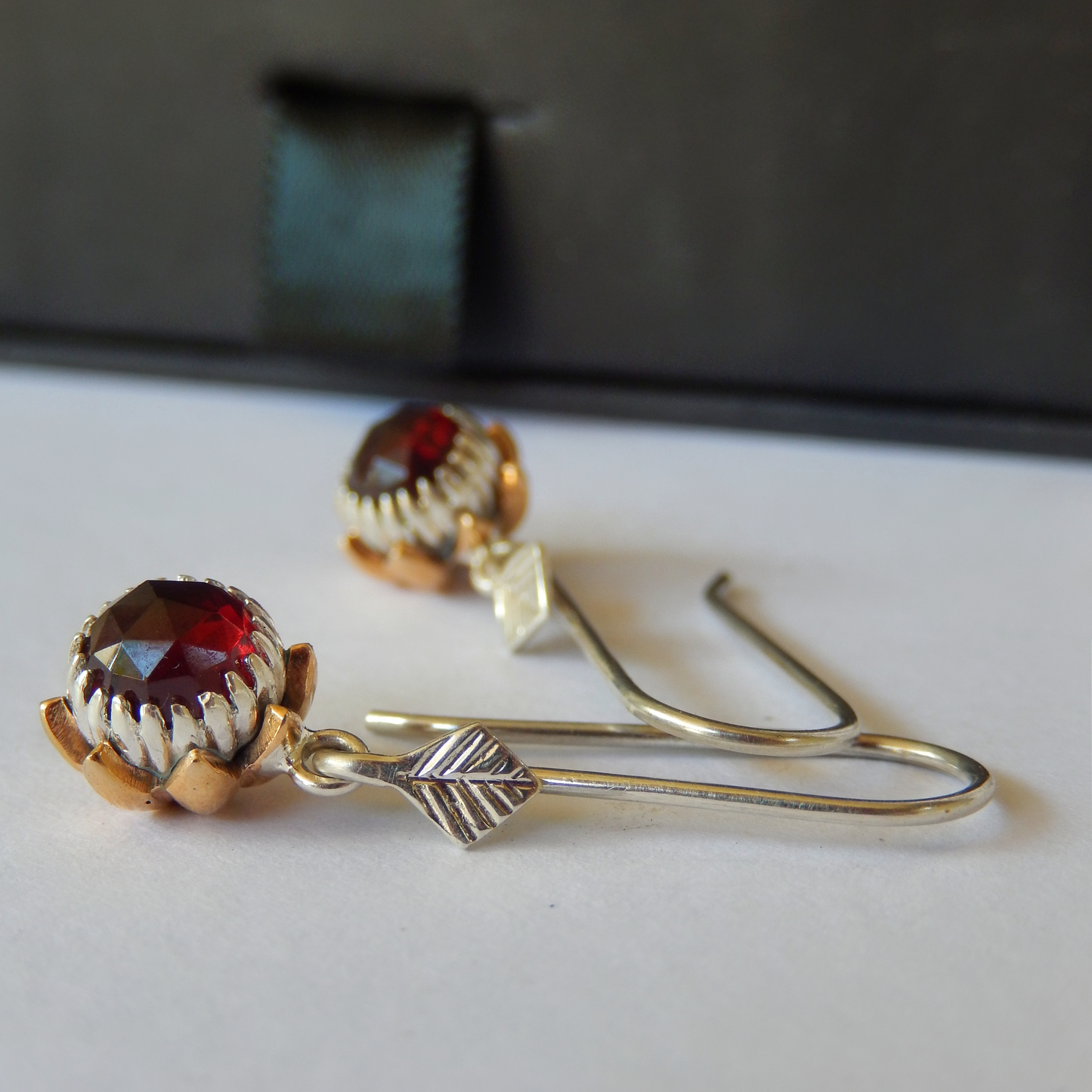 Bold Protea Hook Earrings (Red Garnet)