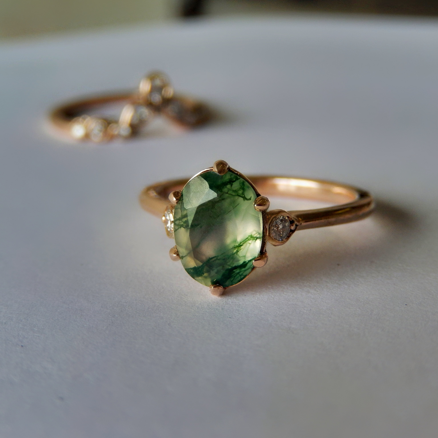 REQUEST A QUOTE - Oval Moss Agate & Diamond Wedding Set