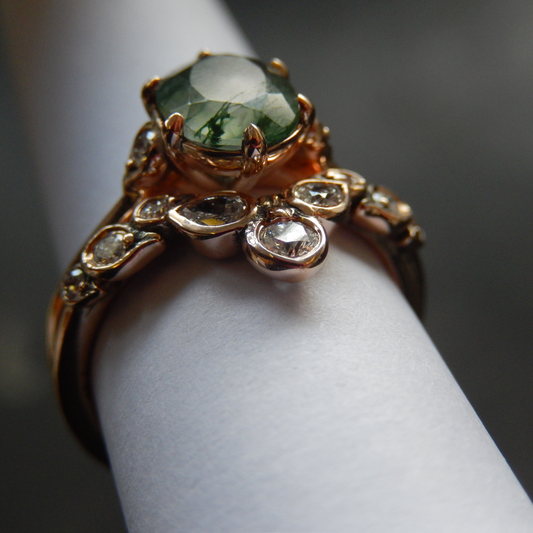 REQUEST A QUOTE - Oval Moss Agate & Diamond Wedding Set