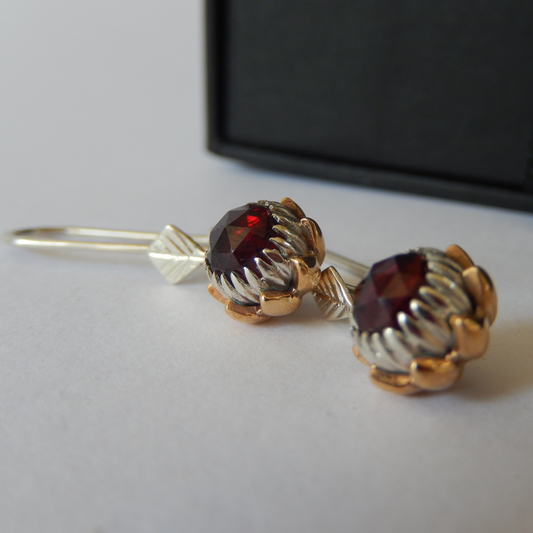 Bold Protea Hook Earrings (Red Garnet)