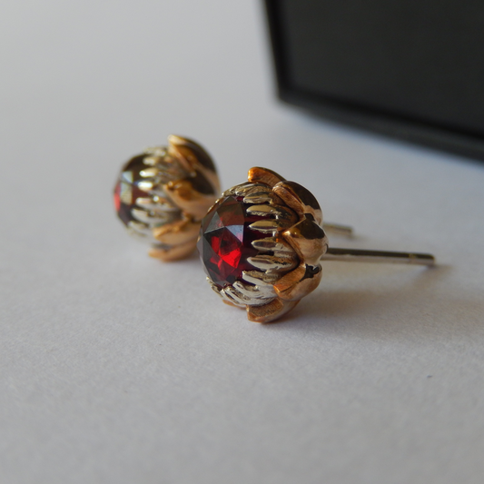 Bold Protea Stud Earrings (Red Garnet)