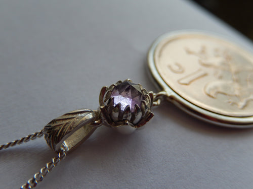 Classic One Cent and Protea Birthstone Necklace - February (Amethyst)