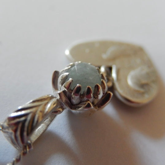 One Cent Heart and Protea Birthstone Necklace - March (Aquamarine)