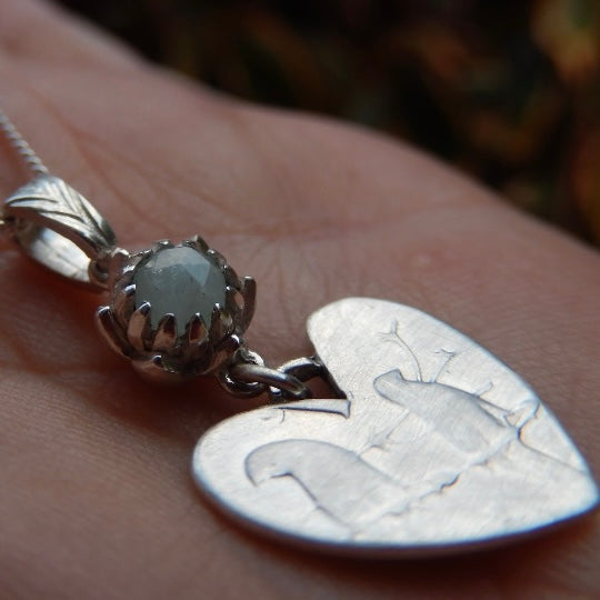 One Cent Heart and Protea Birthstone Necklace - March (Aquamarine)