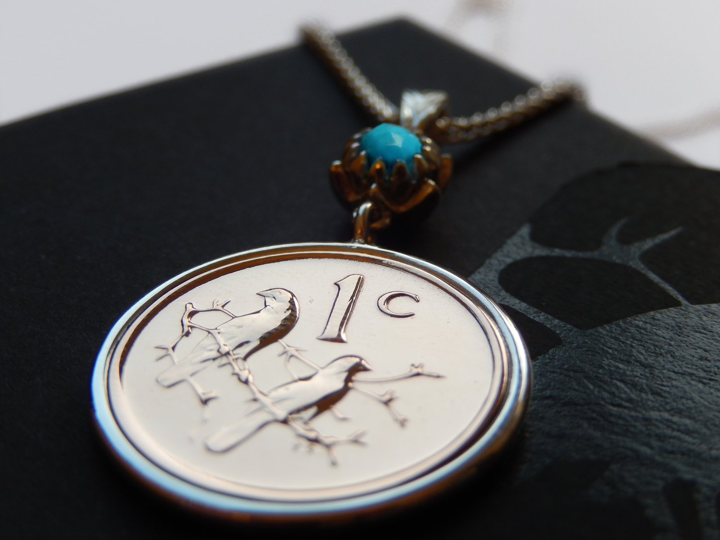 Classic One Cent and Protea Birthstone Necklace - December (Turquoise)