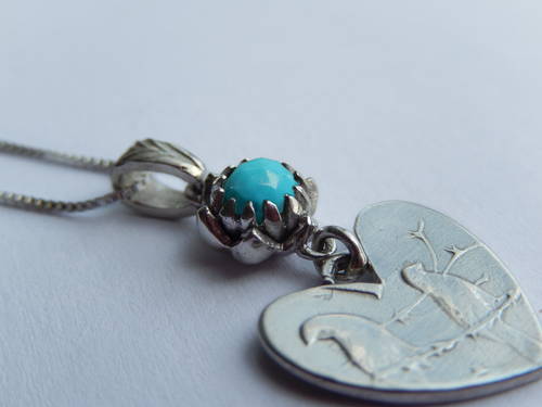 One Cent Heart and Protea Birthstone Necklace - December (Turquoise)