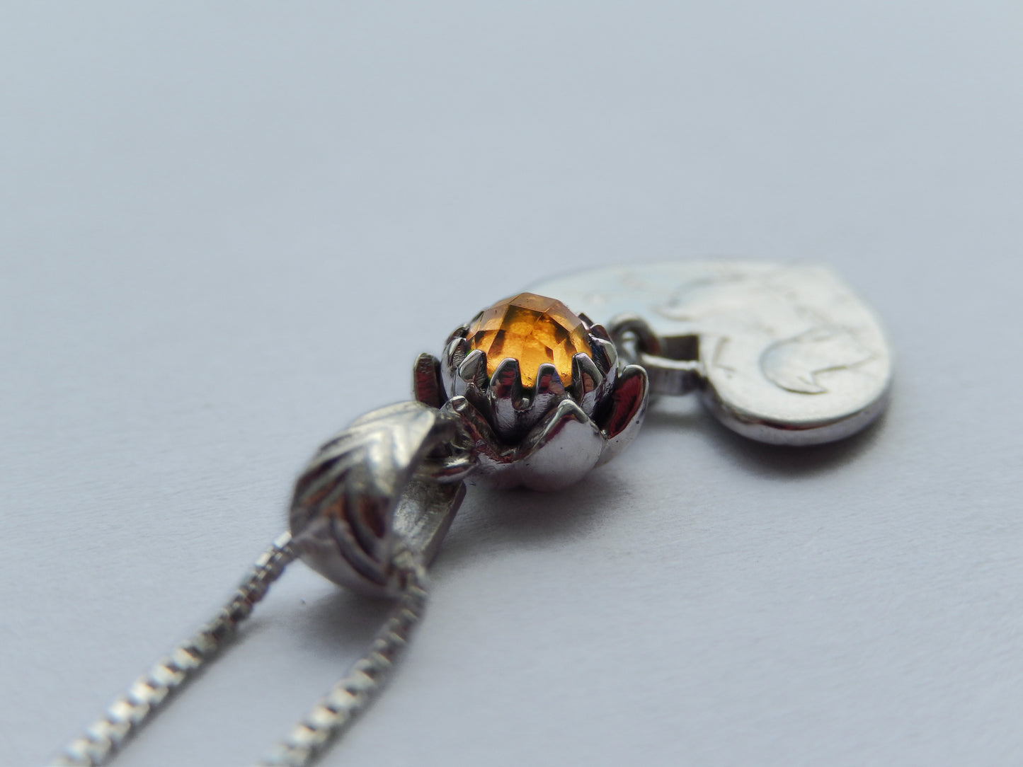 One Cent Heart and Protea Birthstone Necklace - November (Citrine)