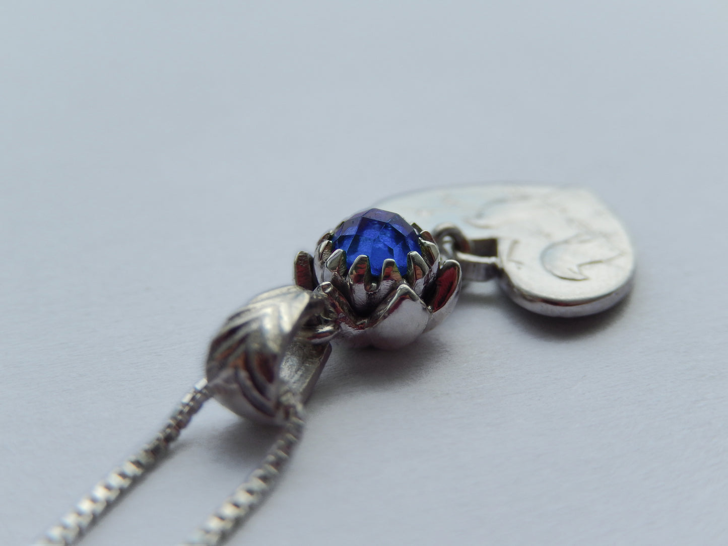 One Cent Heart and Protea Birthstone Necklace - September (Sapphire)