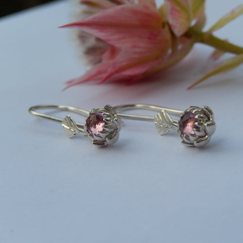 Petite Protea Hook Earrings (Pink Tourmaline)