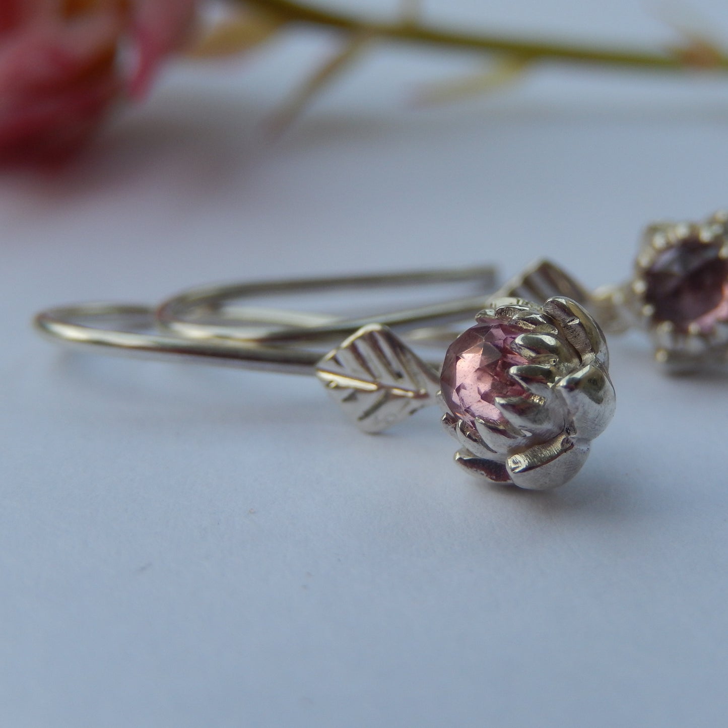 Petite Protea Hook Earrings (Pink Tourmaline)