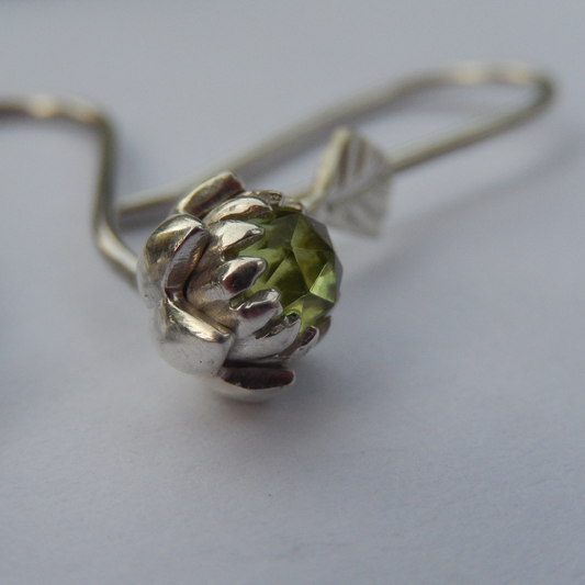 Petite Protea Hook Earrings (Peridot)