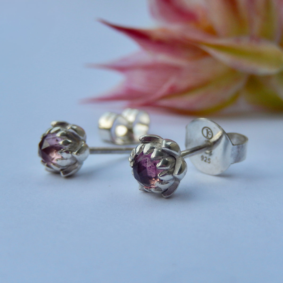 Petite Protea Stud Earrings (Pink Tourmaline)