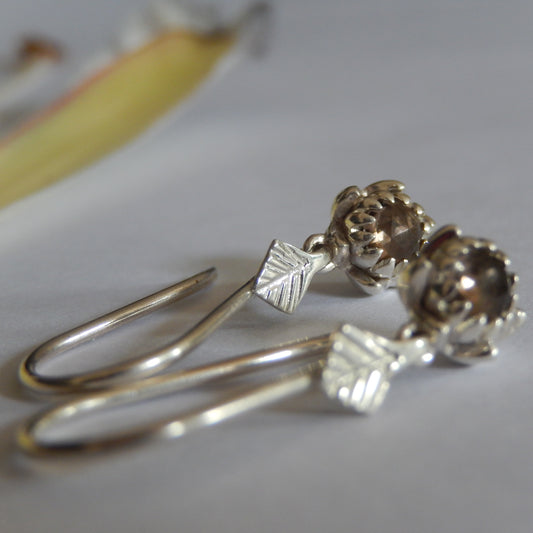 Petite Protea Hook Earrings (Smokey Quartz)