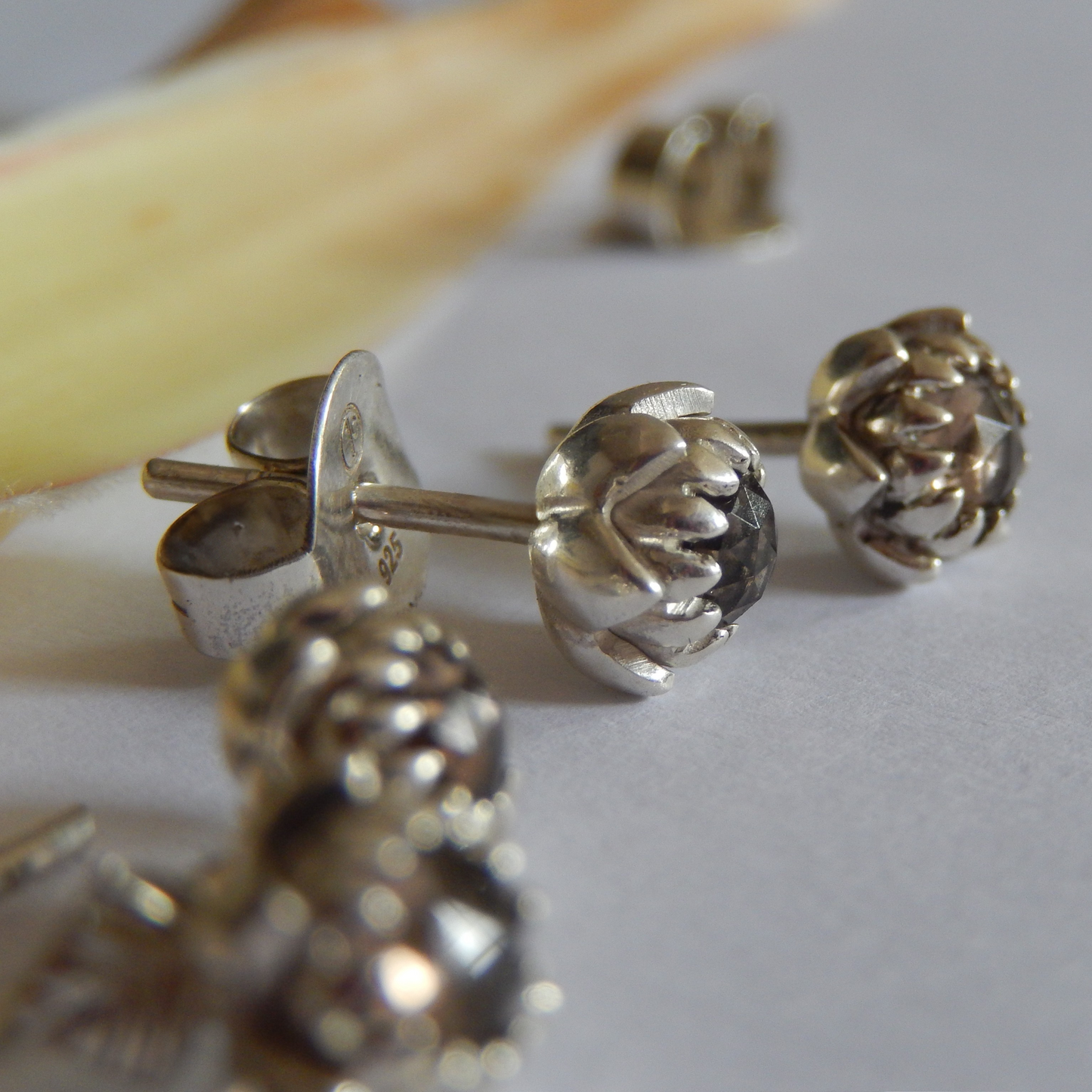 Petite Protea Stud Earrings (Smokey Quartz)