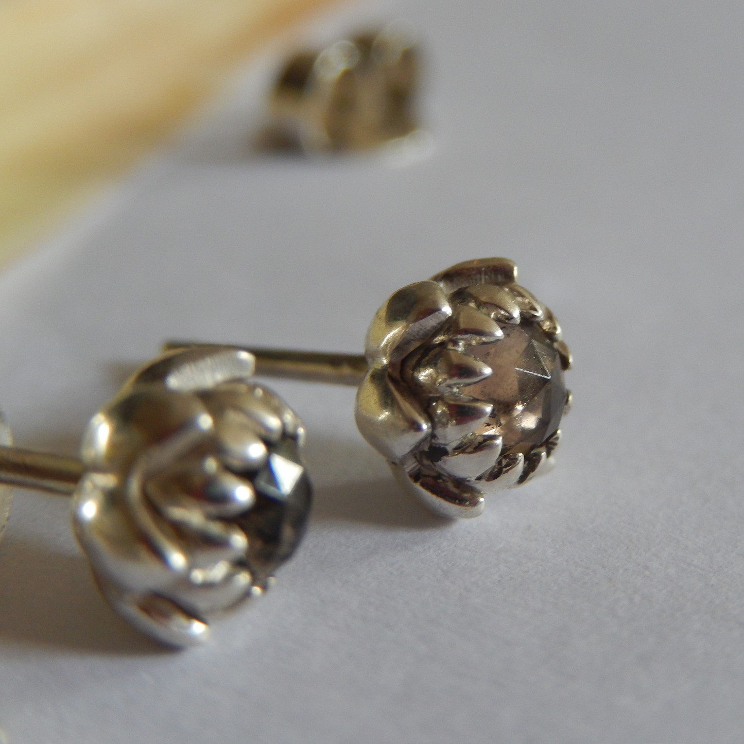 Petite Protea Stud Earrings (Smokey Quartz)