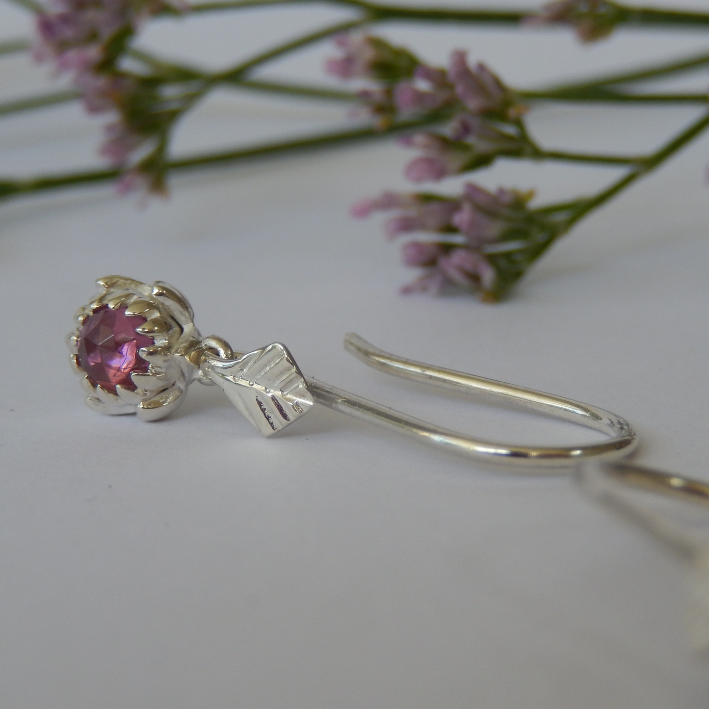 Petite Protea Hook Earrings (Rhodolite Garnet)