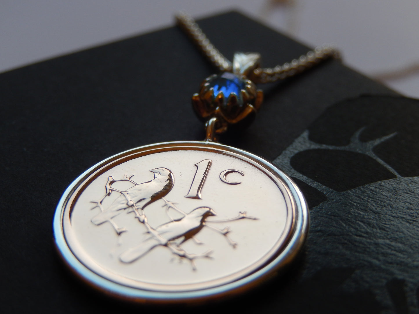 Classic One Cent and Protea Birthstone Necklace - September (Sapphire)