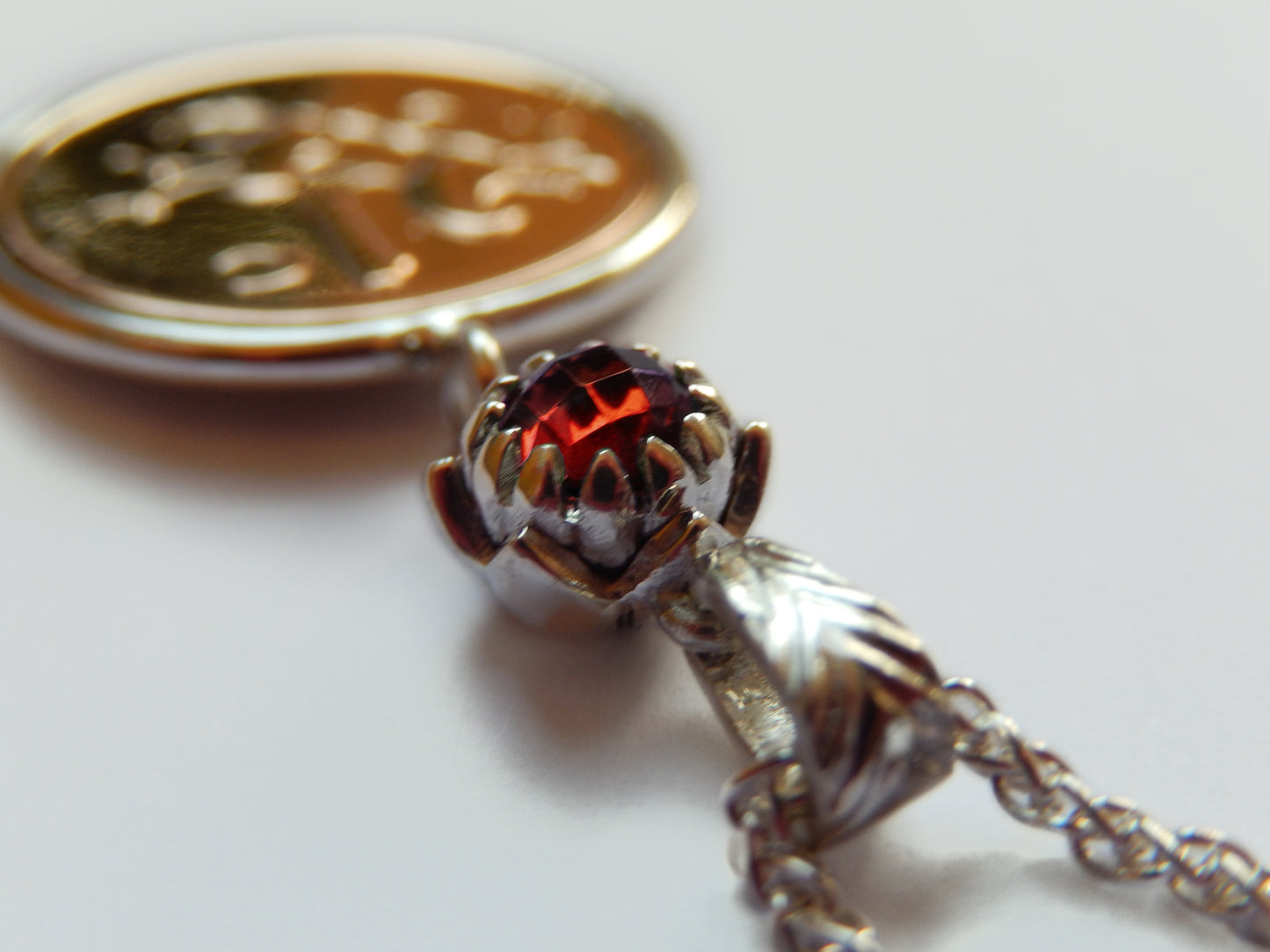 Classic One Cent and Protea Birthstone Necklace - January (Red Garnet)