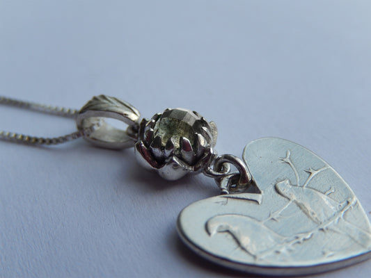 One Cent Heart and Protea Birthstone Necklace - April (Salt and Pepper Diamond)