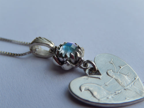 One Cent Heart and Protea Birthstone Necklace - June (Moonstone)