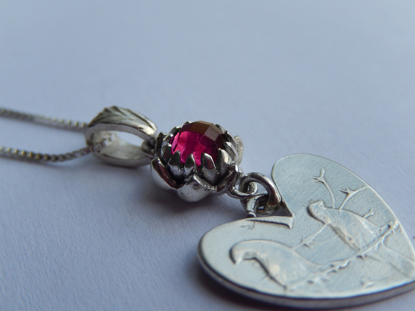 One Cent Heart and Protea Birthstone Necklace - July (Ruby)