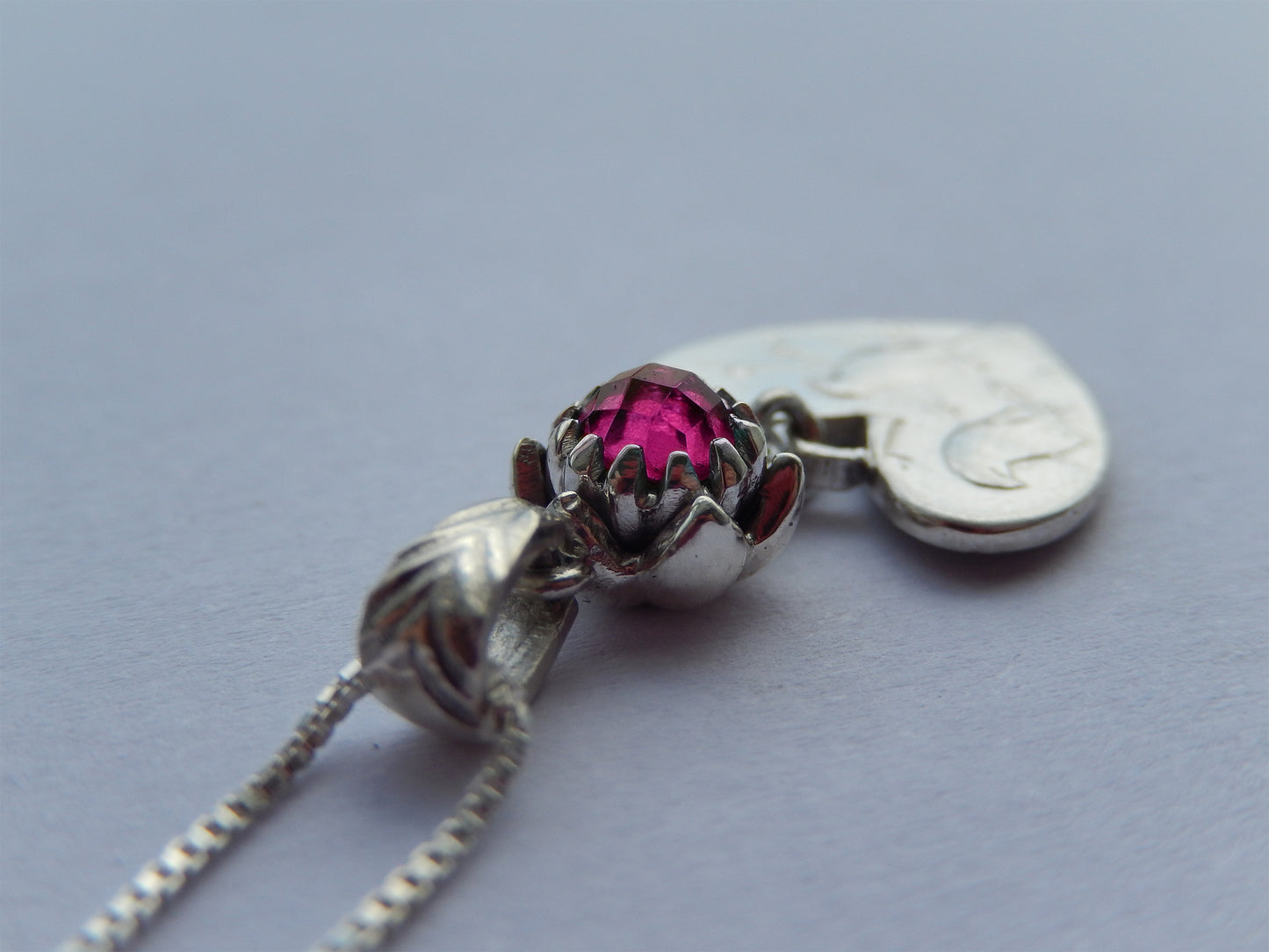 One Cent Heart and Protea Birthstone Necklace - July (Ruby)